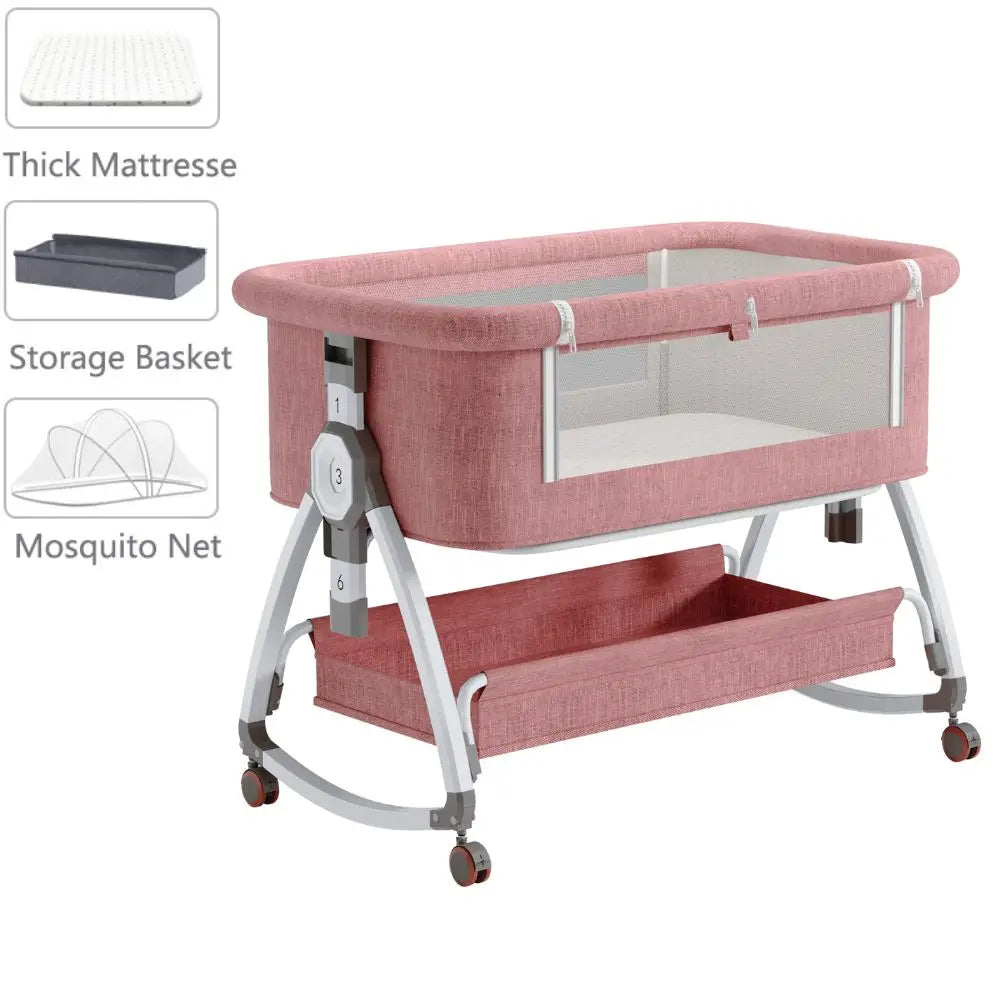 Baby Wieg Electrisch - Baby Bed - Bedside Crib - 3 in 1 - Verstelbaar - Opvouwbaar - Veilig - Comfortabel - 0-36 maanden - Roze