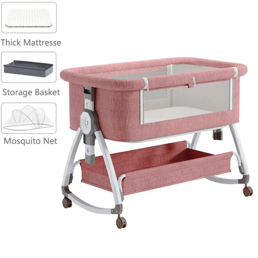 Baby Wieg Electrisch - Baby Bed - Bedside Crib - 3 in 1 - Verstelbaar - Opvouwbaar - Veilig - Comfortabel - 0-36 maanden - Roze