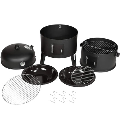BBQ - BBQ Houtskool - Smoker - 3-in-1 - Ø45cm - Verticale - Barbecue - Rookton met Thermometer en Grillroosters – Outdoor Rookoven Klassiek Model - Ronde