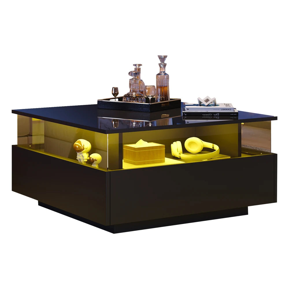 Salontafel – Koffietafel – Tafel – Woonkamertafel – Bijzettafel – Zwart – Modern Design – Geïntegreerde LED-Verlichting - QUORE