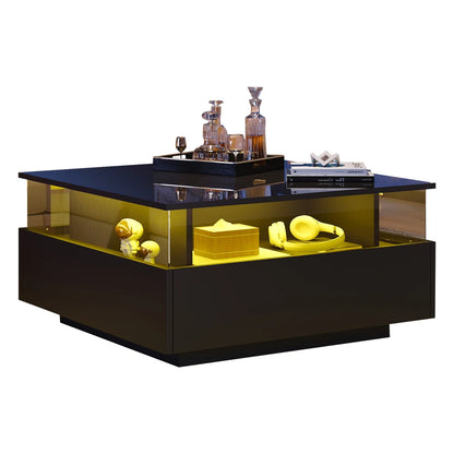 Salontafel – Koffietafel – Tafel – Woonkamertafel – Bijzettafel – Zwart – Modern Design – Geïntegreerde LED-Verlichting - QUORE