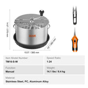 Vevor - Bladko Trimmer - with Stainless Steel Blades - for Twisted Spin Cut Clear Dome - Trimmer Head - Manual Bud Trimmer - 16in pan - Silver