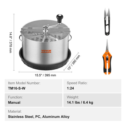 Vevor - Bladko Trimmer - with Stainless Steel Blades - for Twisted Spin Cut Clear Dome - Trimmer Head - Manual Bud Trimmer - 16in pan - Silver