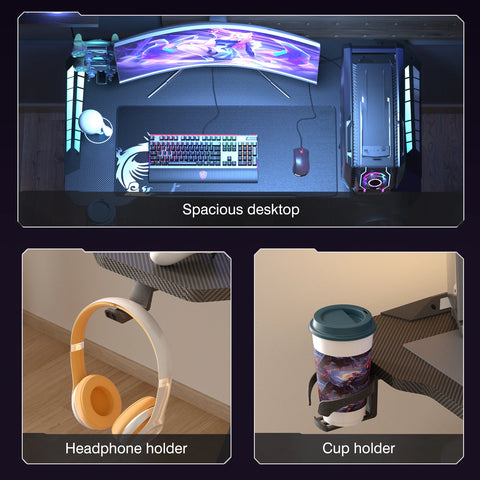 Groot laptopcomputerbureau - Rechthoekig Staand Bureau - Z-Vormig - Gaming en Thuiskantoor - In Hoogte Verstelbaar - PC-Bureau - 55,11 x 23,62 x 30,71 Inch - Zwart