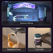 Groot Laptopcomputerbureau - Rechthoekig Staand Bureau - Z-vormig - Gaming en Thuiskantoor - PC-Bureau - In Hoogte Verstelbaar - 55,11 x 23,62 x 30,71 inch - Zwart