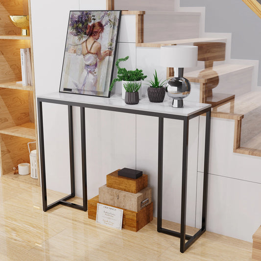 Tafel - Consoletafel - Haltafel - Marmer Look - Luxe Bijzettafel - voor Woonkamer - Hal - Slaapkamer - 100x30x78.5cm - Wit & Zwart