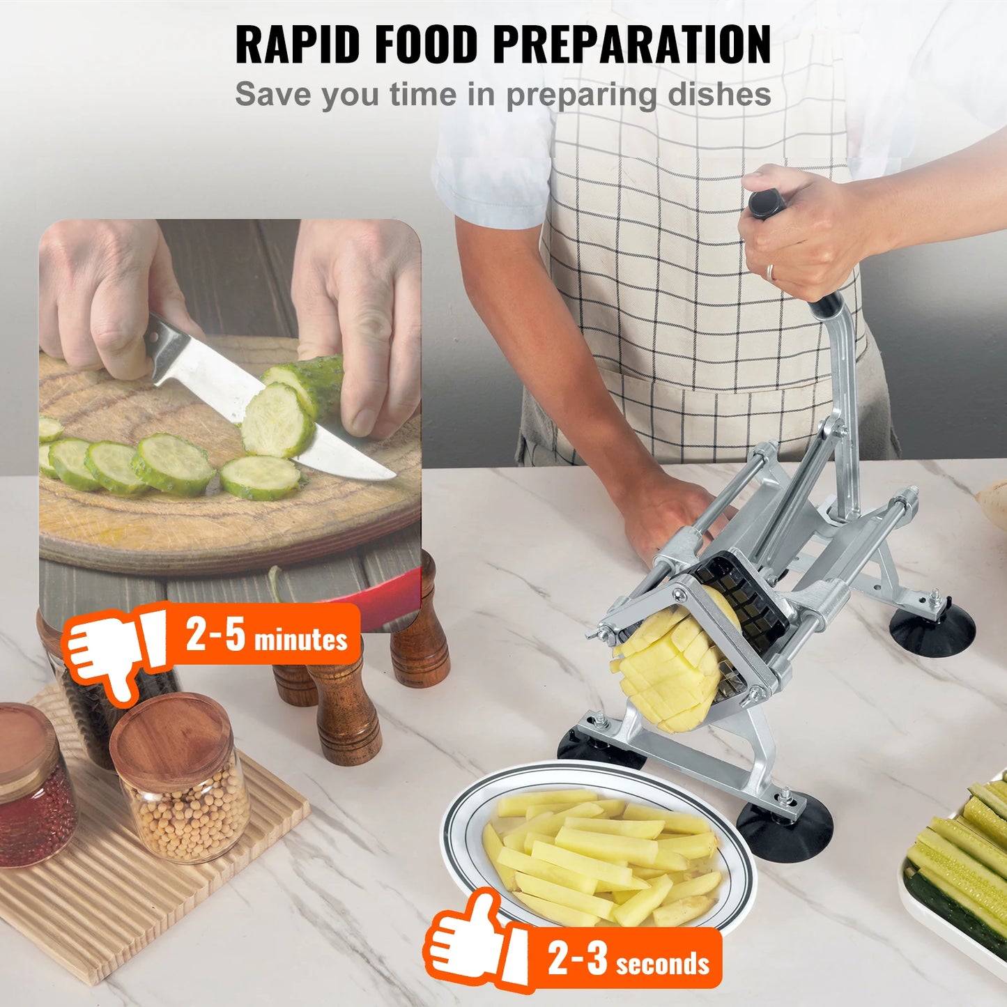 Frietsnijder  - Patatsnijder - Handmatige Frietsnijder - Groentesnijder -  Mandoline - Hakmolen - Aardappelsnijder – Inclusief 1/2 & 3/8 Inch RVS Messen voor Perfecte Frietjes