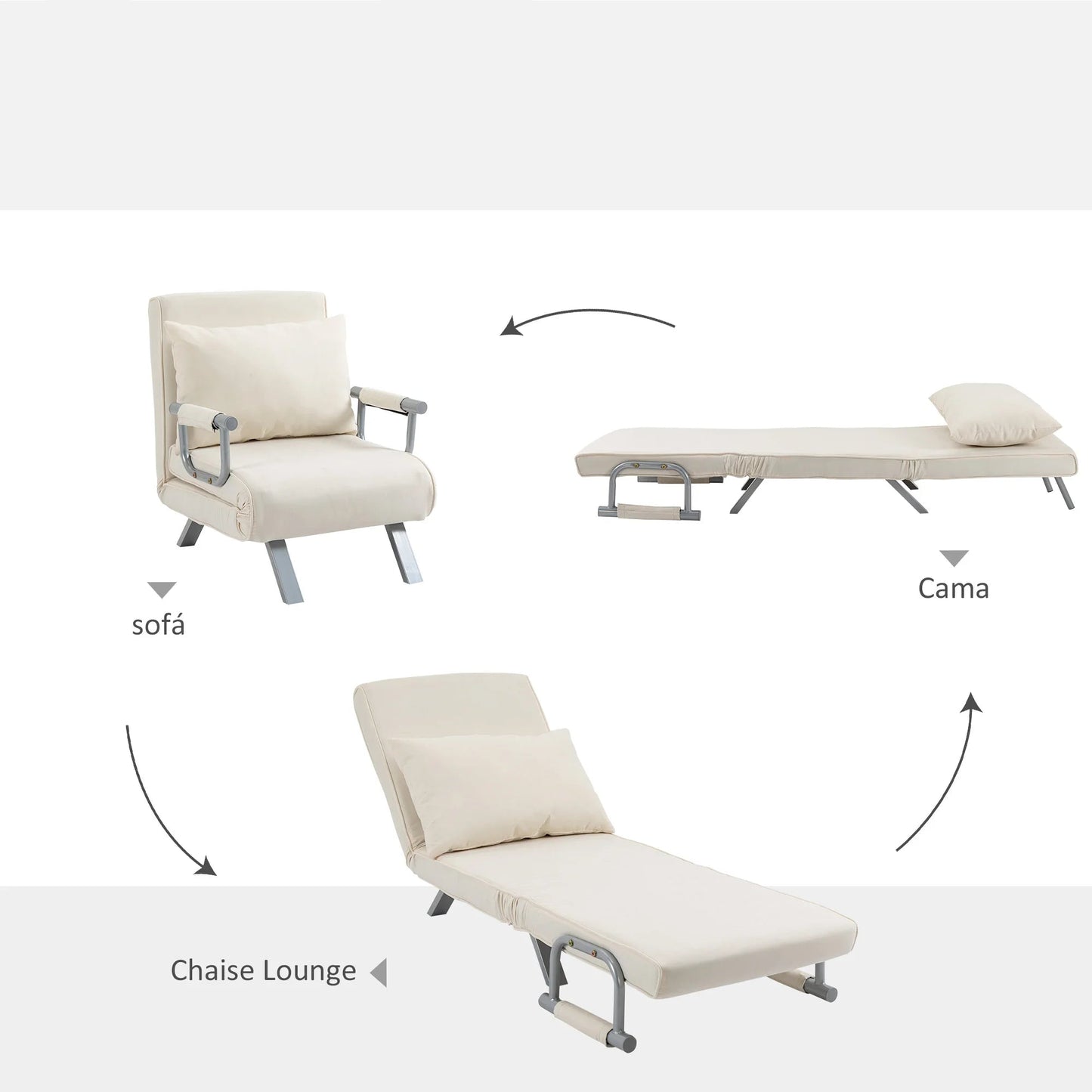 Opklapbare Relax Slaapstoel met Kussen – Inklapbare Fauteuil Slaapbank – 65x69x80 cm – Crème – 1-Persoons Omvormbare Stoel - QUORE