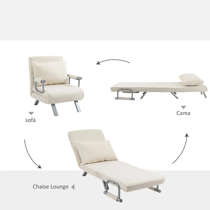 Opklapbare Relax Slaapstoel met Kussen – Inklapbare Fauteuil Slaapbank – 65x69x80 cm – Crème – 1-Persoons Omvormbare Stoel - QUORE