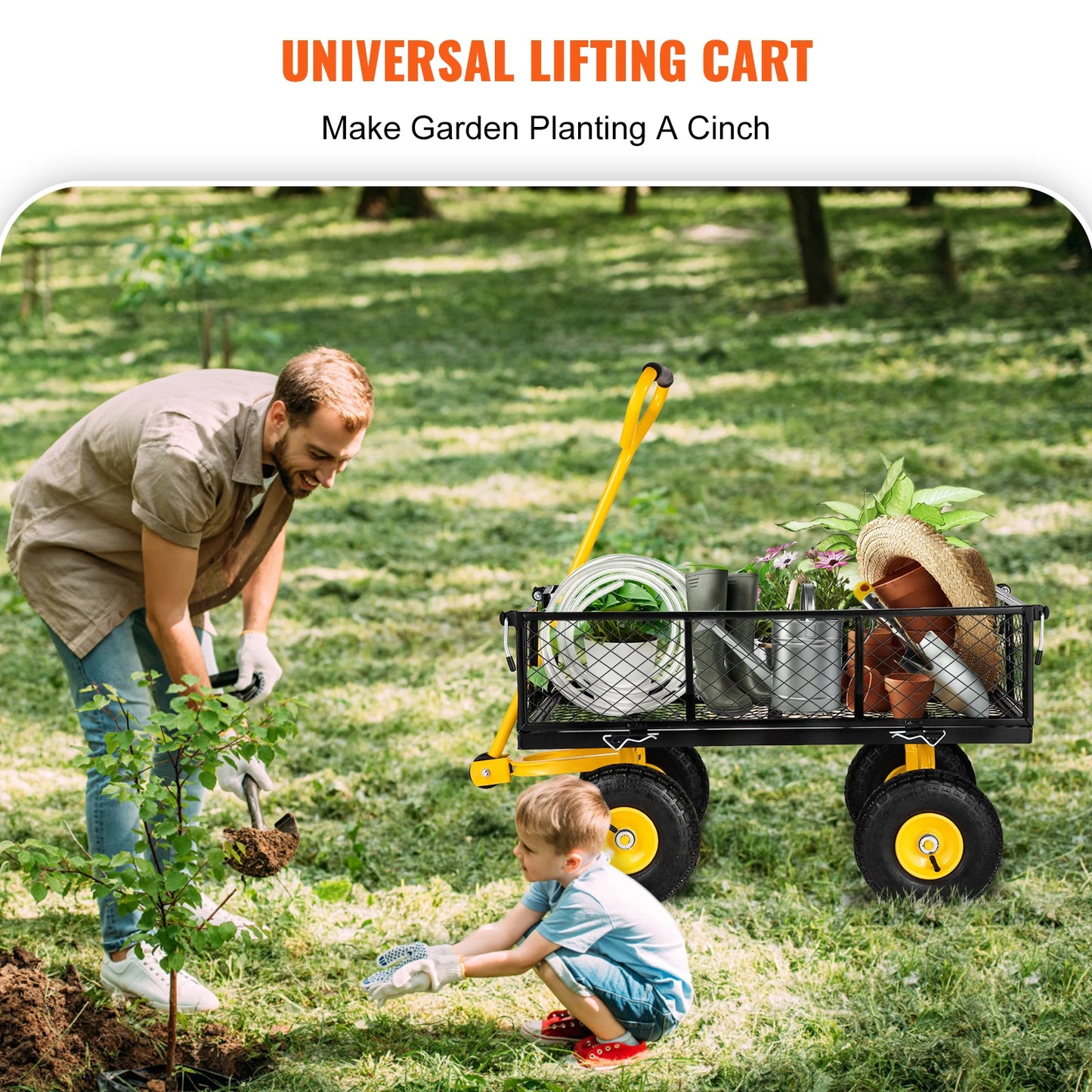 Tuinwagen - Tuinkar - Bolderkar - Strandkar - Verwijderbare Gaaswanden - Luchtbanden - Rubberen Handvat - Heavy-duty - 1200 Lbs