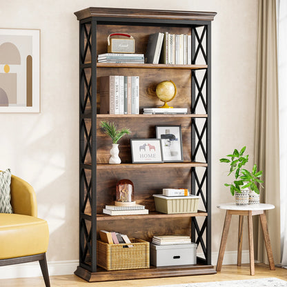 Tribesigns 6-Tier Bookcase, 71 Inches Industrial Bookshelves and Bookcases, Floor Standing 5 Shelf Display Storage Shelves - QUORE
