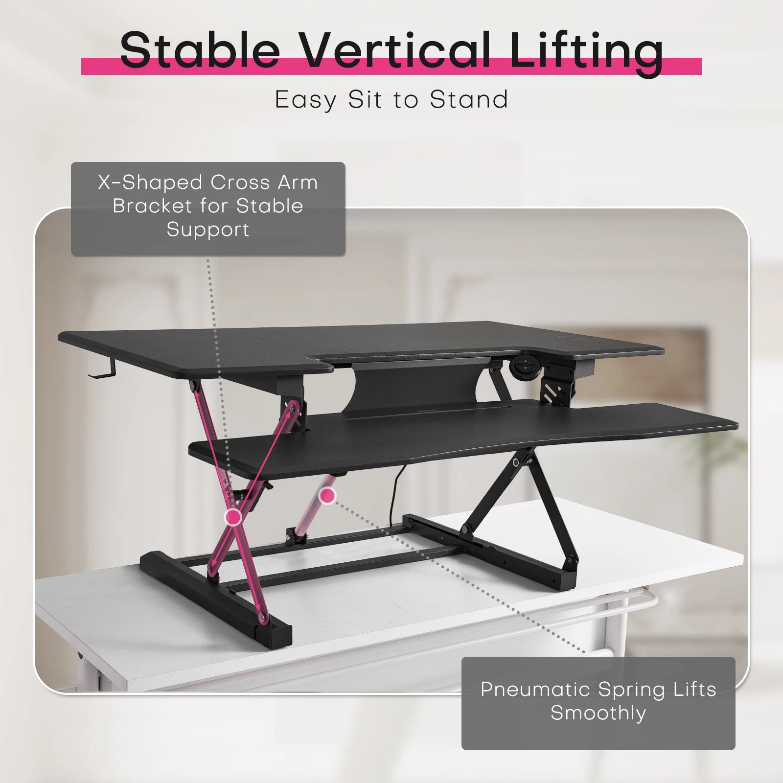 Zit-Sta Bureauverhoger – Zit-Sta Converter – Verstelbaar Bureau – Ergonomisch Bureau – Motorisch Verstelbaar – 46 Inch Werkblad – Maximaal 136 Kg Draagkracht - QUORE