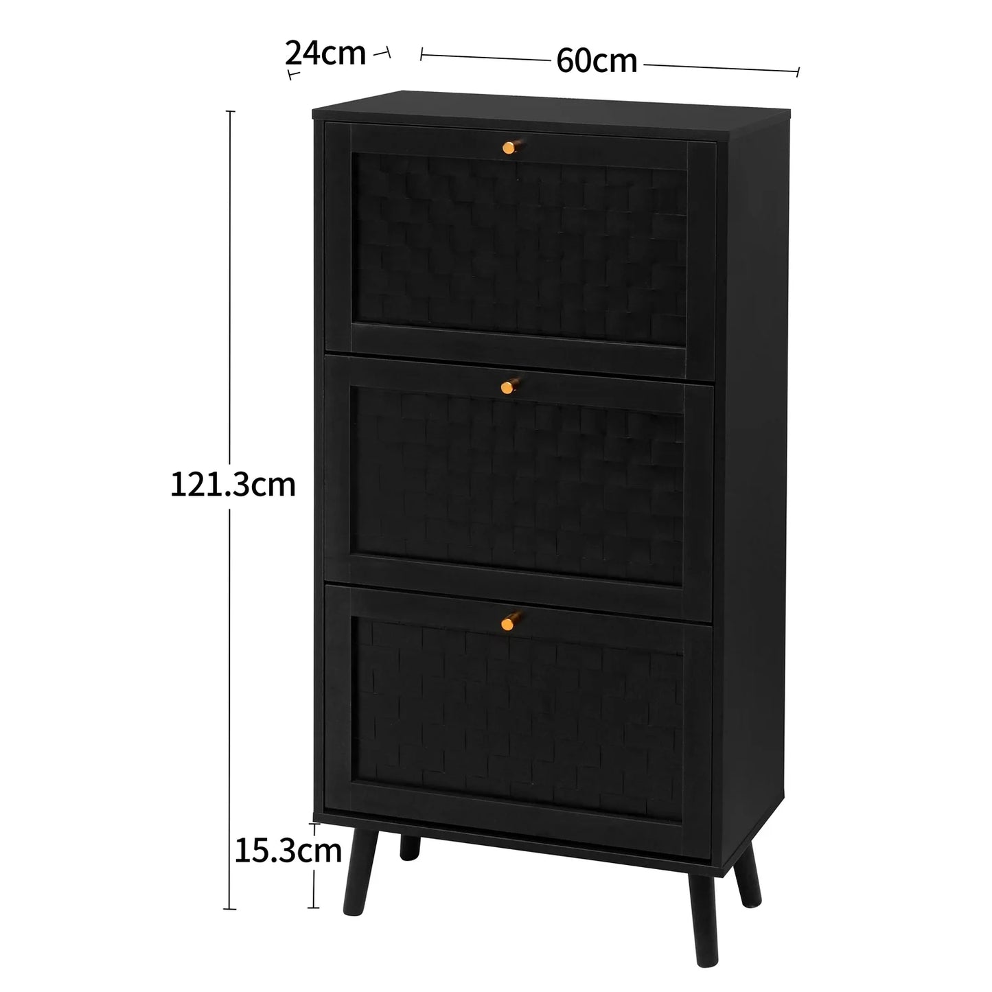 Schoenenkast – Schoenopberger – Schoenrek – Schoenmeubel – Modulaire Indeling – Krasbestendig MDF – Handgemaakte Geweven Deuren - 60 x 24 x 121 cm - Zwart