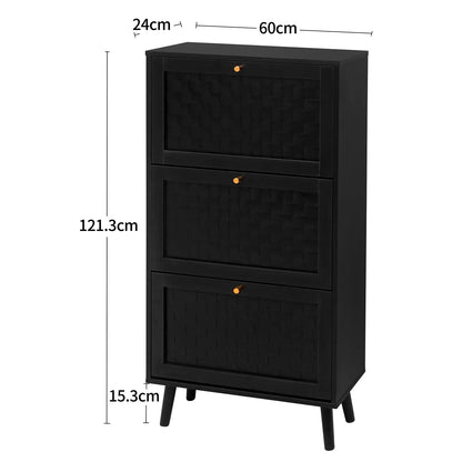 Schoenenkast – Schoenopberger – Schoenrek – Schoenmeubel – Modulaire Indeling – Krasbestendig MDF – Handgemaakte Geweven Deuren - 60 x 24 x 121 cm - Zwart