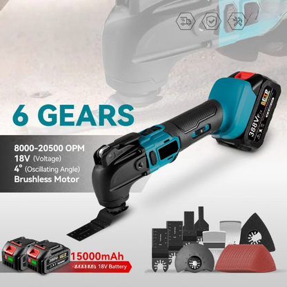 Oscillerende Multitool - Borstelloze - Multifunctionele Tool - Elektrische Zaag - Trimmer - Schop - Polijstmachine -Houtbewerking Tool - voor 18V-21V Batterij - met 1 Accu - 8500-24000PM - Blauw