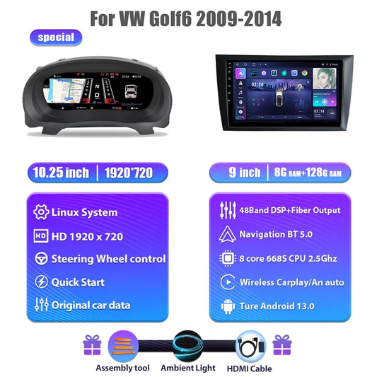Digitaal Dashboard – Auto Display – Instrumentenpaneel – Cockpit Scherm – Rij-informatie Monitor – 12,3 Inch HD IPS – Snelle Plug & Play Installatie – 1,5 GHz CPU