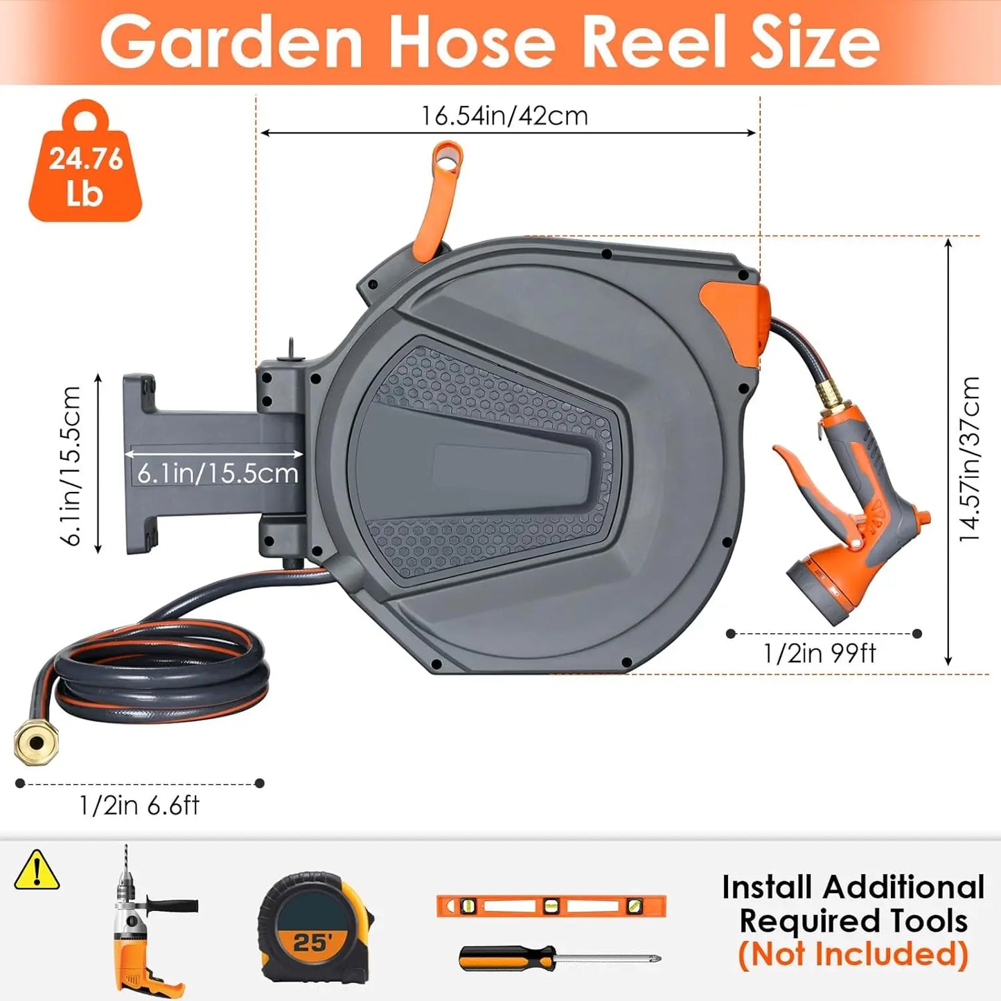 Tuinslanghaspel - Haspel - Sproeikop Tuinslang - Automatische - 30+2M - Haspel Tuinslang - Inklapbare Slanghaspel - met Wandbevestiging en 9-Standen Spuitmond