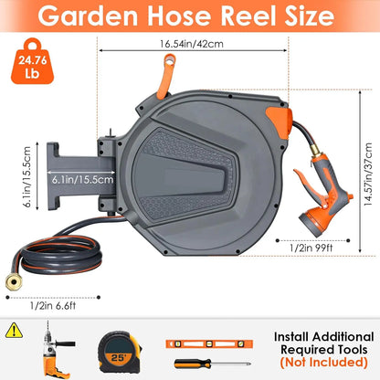 Tuinslanghaspel - Haspel - Sproeikop Tuinslang - Automatische - 30+2M - Haspel Tuinslang - Inklapbare Slanghaspel - met Wandbevestiging en 9-Standen Spuitmond
