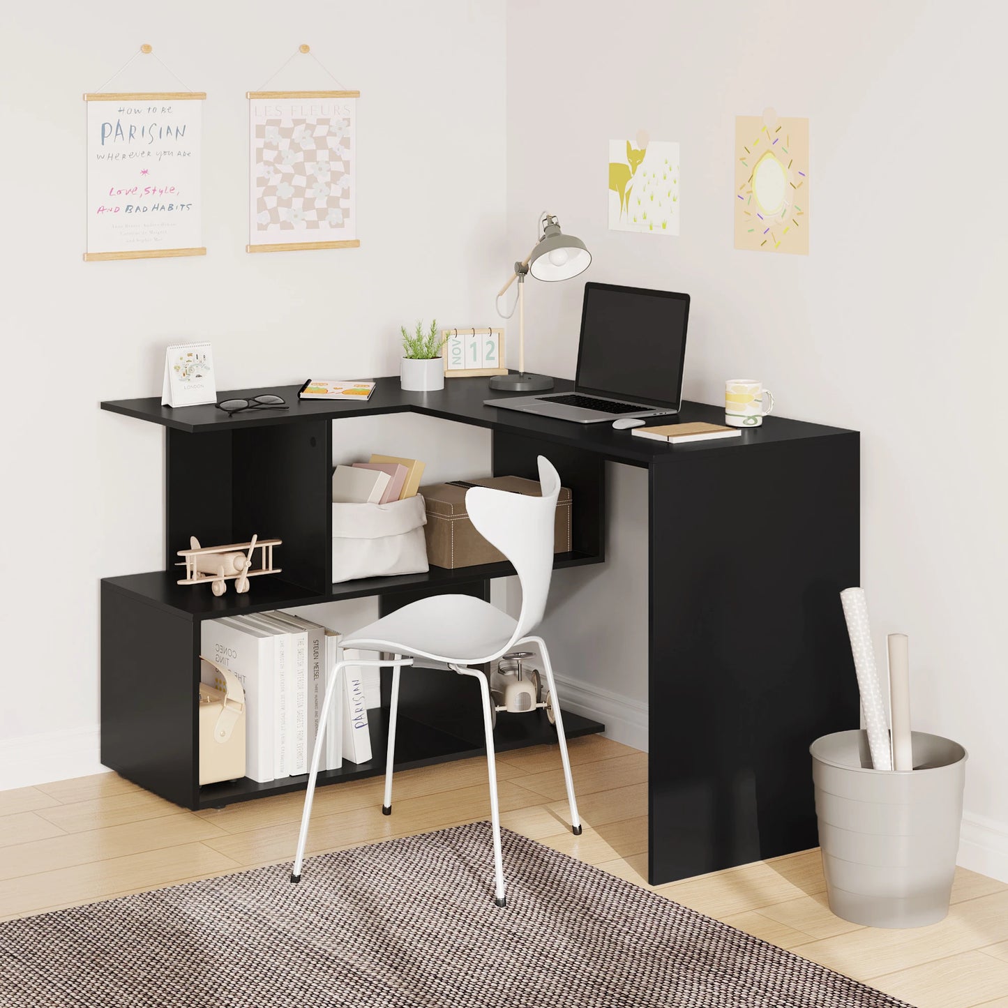 Computer Bureau - L-Vorm - Gaming Bureau - Gaming Tafel - Computer Tafel - Hoekbureau - 100x40x77cm - Laptoptafel - Ruimte voor Boeken - en Documenten - Wit