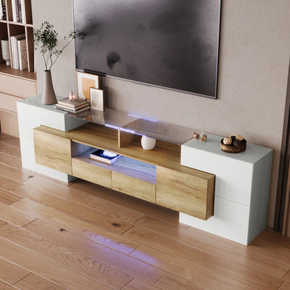 TV-Meubel – Tv-Kast – Meubelkast – Woonkamermeubel – Hoogglans Wit – 200 cm Breed – LED-Verlichting