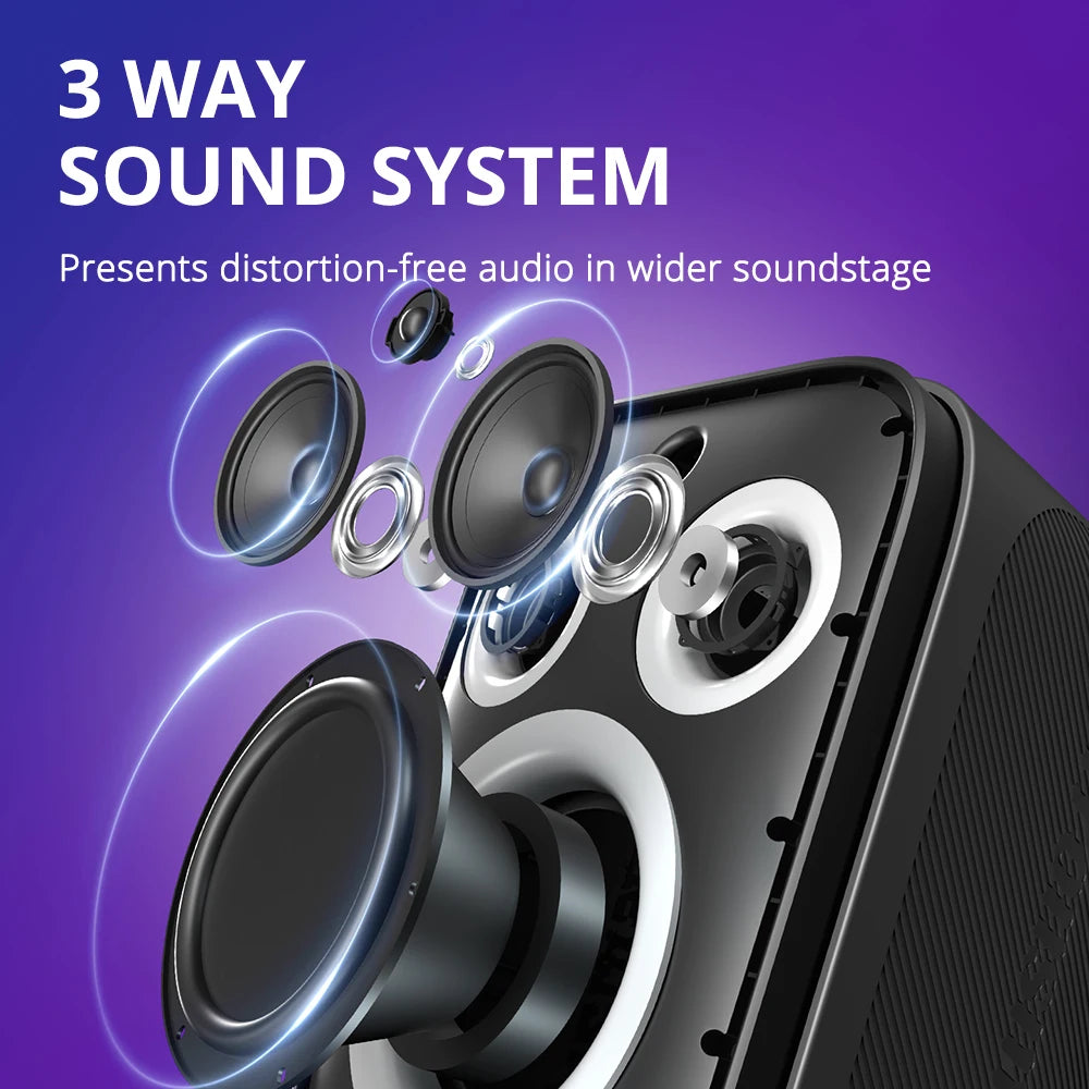 Bluetooth Speaker - Speakers - Partybox - Muziekbox - 120W - met 2 Microfoons - Gitaaringang en 3-Weg Geluidssysteem - Draagbare Speaker - Karaoke - met Lichtshow en Bedrade/Built-in Mic - Zwart