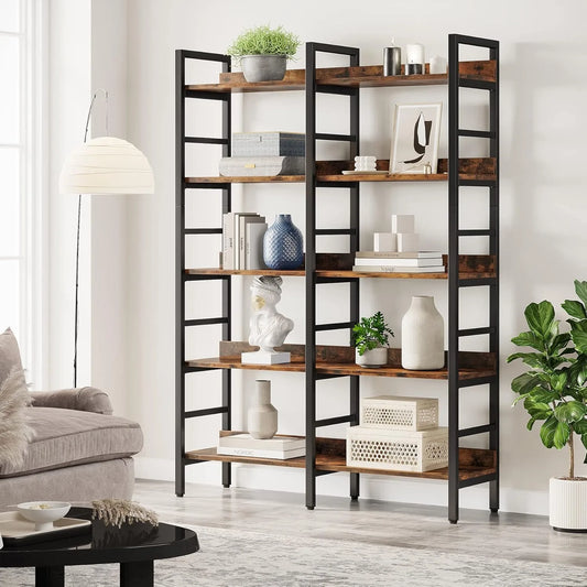 Industriële Boekenkast – Boekenkast – Open Kast – Opbergkast – Etagère – Rustiek Bruin – 180 cm Hoog – Stabiel Metalen Frame