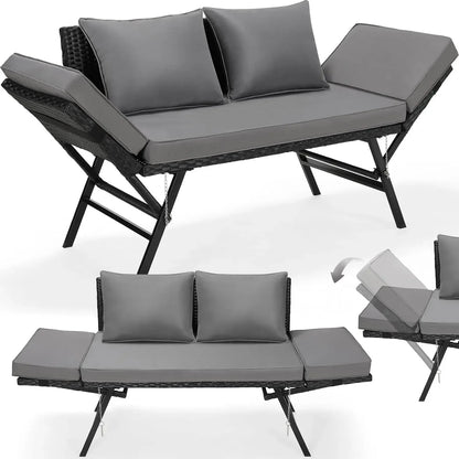 Tuinbank – Buitenbank – Ligbank – Polyrattan Bank – 2-In-1 Ligstoel – Weerbestendig – 240 Kg Draagkracht