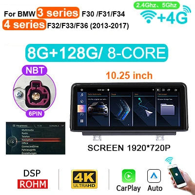 Autoradio BMW 1/2/3/4 Serie – Multimedia Speler – Navigatie Systeem – Touchscreen Radio – CarPlay Android Auto – 12.3 Inch HD Scherm – Android 14 Systeem