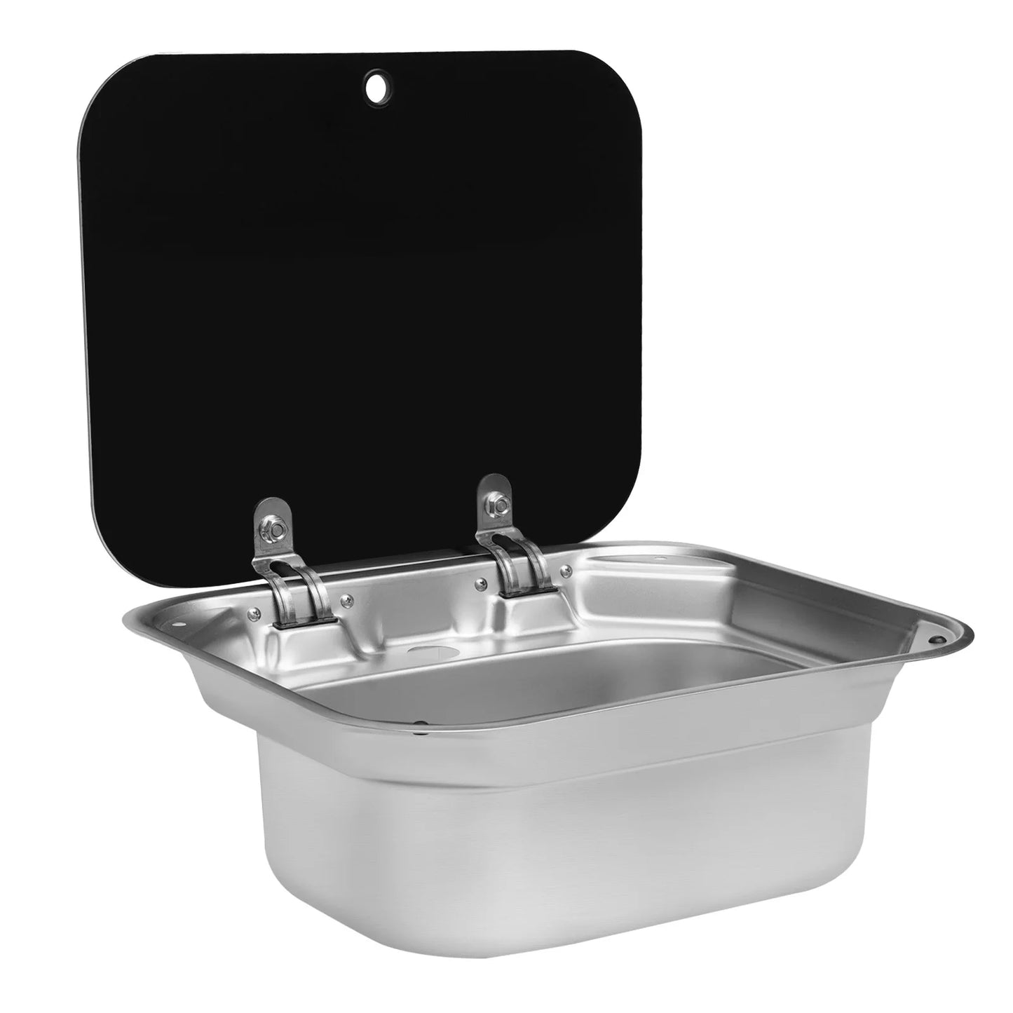 RVS Spoelbak – Camper Spoelbak – Caravan Wasbak – Boot Spoeltafel – Inbouw Spoelbak – Compact 41,5 x 37 x 16 cm – Temperglaas Deksel & Inklapbare Kraan