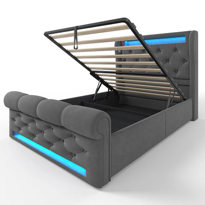 Boxspringbed – Boxspringbedden – Bed – Meubel – Slaapkamerbed – 160x200 cm – Linnen Bekleding – Hydraulische Opbergruimte – USB & Type-C Oplaadpoort - QUORE