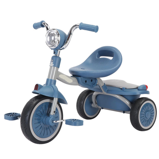 Kinderdriewieler - met Pedalen - Driewieler - Peuterfiets - Driewieler Trike - Kinderfiets - PU Wielen - Schokabsorptie - Opvouwbaar - Verstelbaar Zadel - Met Licht - Blauw-zwart