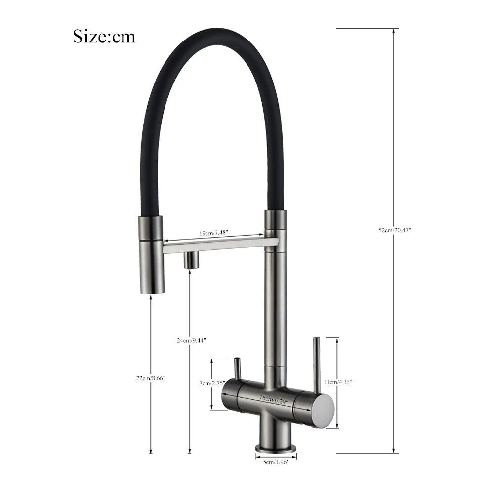 Keukenmengkraan - met Uittrekbare Uitloop – Keukenkraan - Dual Handle en Gefilterd Water - Koud en Warmwaterkraan - Uittrekbare Sproeikop - Matzwart
