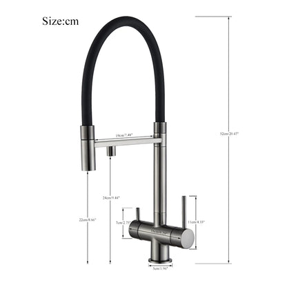 Keukenmengkraan - met Uittrekbare Uitloop – Keukenkraan - Dual Handle en Gefilterd Water - Koud en Warmwaterkraan - Uittrekbare Sproeikop - Zilvergrijs