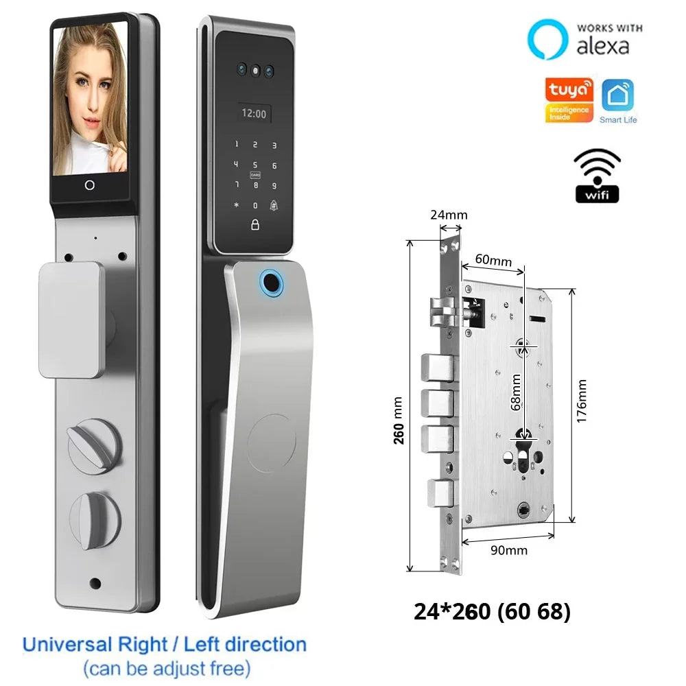 Smart deurslot – Slim slot – Elektronisch slot – Vingerafdrukslot – Biometrisch slot – 8 toegangsmethoden – Aluminium met IP67 waterdicht - 24x260 - 6068 insteek - QUORE