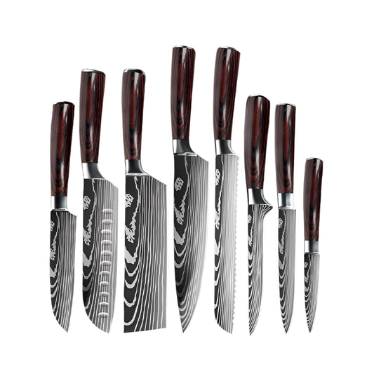 Kitchen knives - Knife set - Chef Knife - Knives - Kitchen Knife - Laser Damascus Stainless Steel - Japanese Santoku - Fish cutting meat knife - ABDEFGHI model