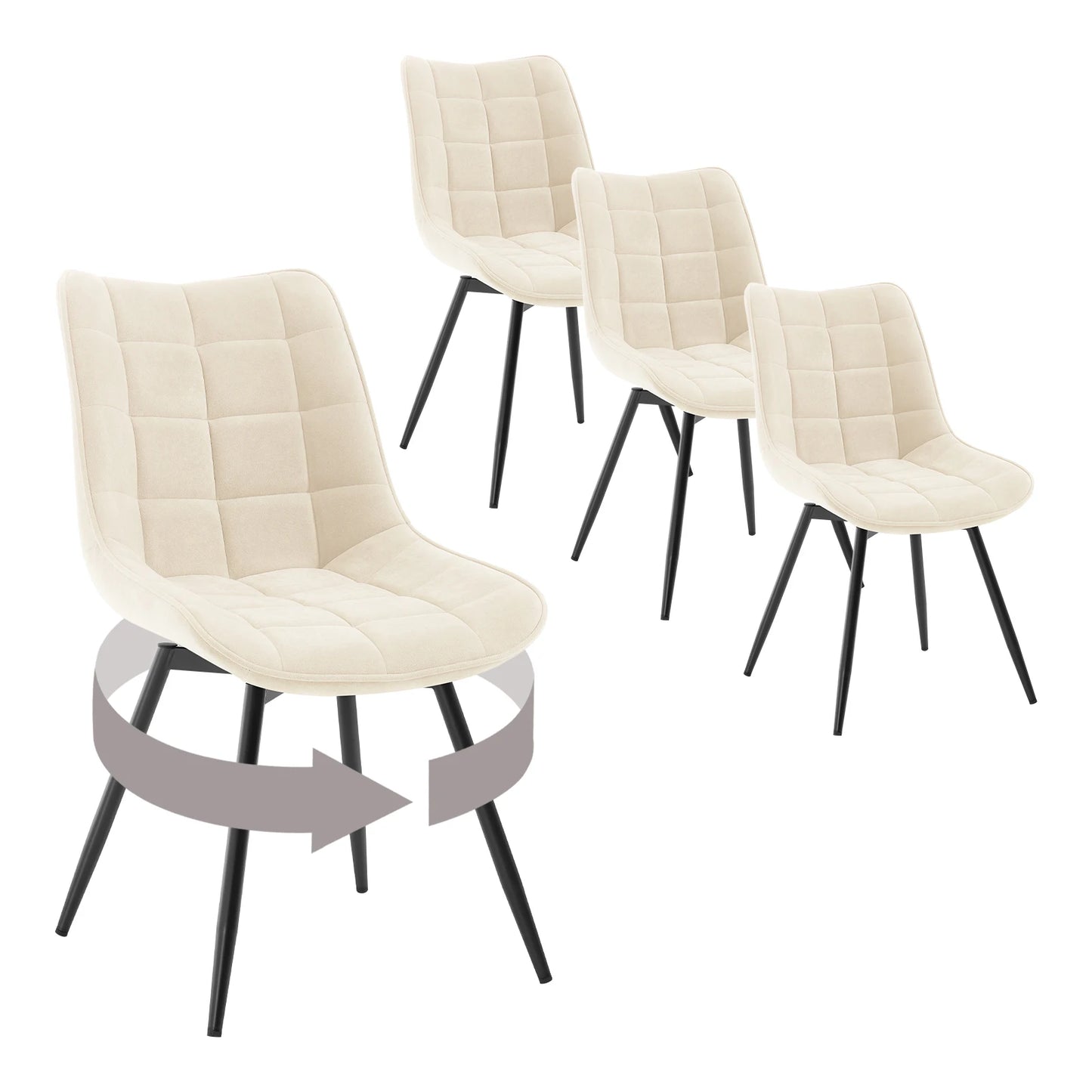 Velvet Eetkamerstoelen - Eetstoel - Stoelen - Kuipstoelen - Eetkamerstoel - Set van 4 - 360° Draaibaar – Ergonomisch & Gestoffeerd – Beige