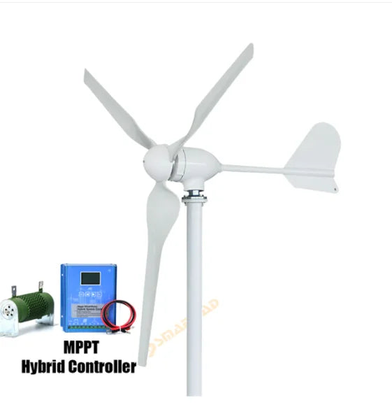 Horizontale Windturbine – Windgenerator – Duurzame Energie – 3000W Vermogen – Aluminium Behuizing – Laag Geluid - 12V - met LCD Hybride Regelaar