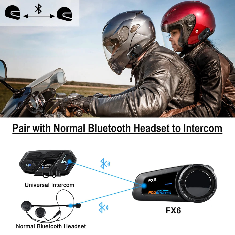 Motorfietsintercom - Helmintercom - MotorfietshelmHeadset - Bluetooth Helmintercom - Helm - Motorfietsaccessoires - 2PCs - 6 Rider - 1000M - Groep BT Interphone FM Radio - QUORE