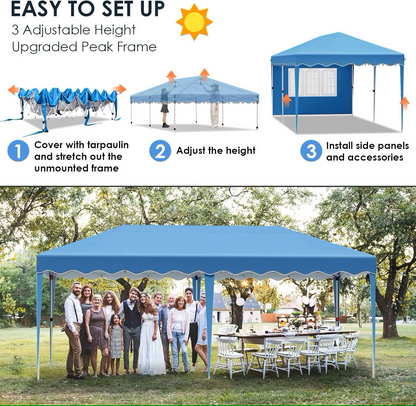 Paviljoen - Tuinpaviljoen - Partytent - Tuintent - Pop-up Kliksysteem - Stabiel - Vouwtent - Opvouwbaar - met 6 Zijpanelen - Waterdicht - Winterbestendig - 50+UV-Bescherming - voor Tuin - Buiten - Achtertuin - Oxford fabric - 3 x 6 m - Blauw