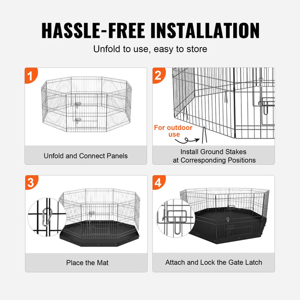 Dog Run - Dog Playpen - Puppy Run - Dog Crate - Foldable - Metal Dog Run - with Floor Cushion Cover - Puppy Outdoor Camping Yard Kennel - With Lid