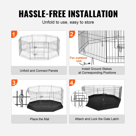 Dog Run - Dog Playpen - Puppy Run - Dog Crate - Foldable - Metal Dog Run - with Floor Cushion Cover - Puppy Outdoor Camping Yard Kennel - with Lid and Bumper Pad