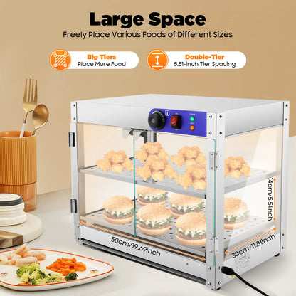 Warmhoudkast – Warmhoudkast Horeca – Voedselverwarmer – Snackverwarmer – Roestvrij Staal – 800 Watt – Dubbel Plateau