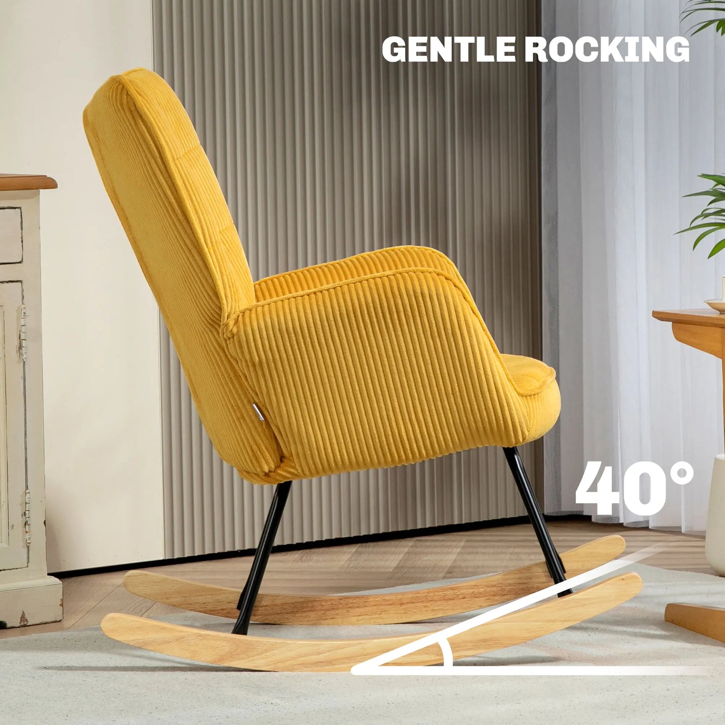 Schommelstoel – Relaxstoel – Woonkamerstoel – Leesstoel – Kinderstoel – Beukenhout En Staal – Ergonomische Rugleuning - 98 x 71 x 101 cm - Geel