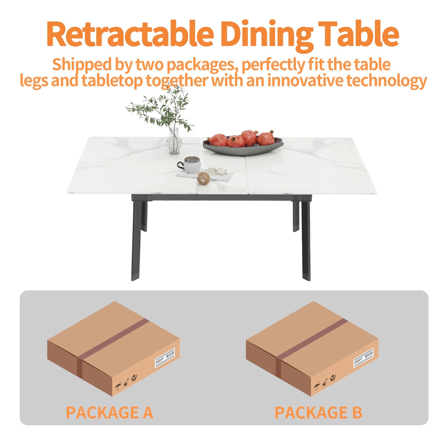 Uitschuiftafel – Eettafel – Uitbreidbare Tafel – Dinertafel – Keukentafel – Sintersteen Tafelblad – Metalen Onderstel – 180 cm – Voor 8-10 Personen