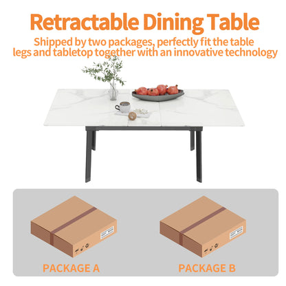 Uitschuiftafel – Eettafel – Uitbreidbare Tafel – Dinertafel – Keukentafel – Sintersteen Tafelblad – Metalen Onderstel – 180 cm – Voor 8-10 Personen
