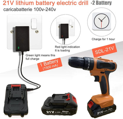 Accuboormachine – Accu Schroefboormachine - Schroefboormachine - Boormachines - 21V - Elektrische Schroevendraaier Set met Oplaadbare Batterij & Koffer