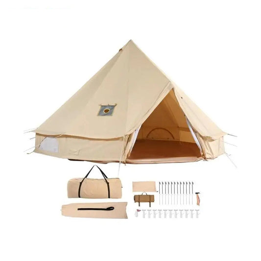 Canvas Bell Tent - Tent - Pop up tent- Kampeertent - 4M Diameter - Tipi tent - 4-Seizoenen Gebruik – Ademend & Waterdicht – Inclusief Kachelopening – Geschikt voor Kamperen & Outdoor - QUORE