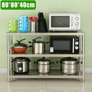 Multifunctioneel Keukenrek - Stevig & Ruim - Multi Sstory Kitchen Storage Rack - Huishoudelijke sortering - Magnetron Opslagplank - Zwaar - 3-Laags - RVS - Zilver