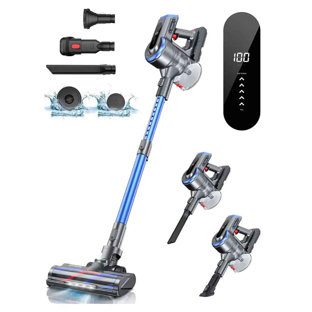 Stofzuiger - Draadloze Stofzuiger - Aanpasbare Zuigkracht - Zonder Zak - LED Scherm - Handheld Verwijderbare - 450W - Smart LCD Touchscreen - Blauw