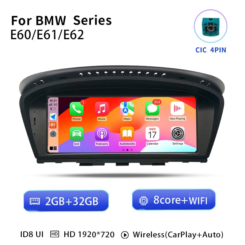 Draadloze CarPlay Multimedia Unit – Auto Infotainment Systeem – Navigatie Radio Display – Android 14 Multimedia – 8-Core 32GB ROM CIC Variant – 8.8-Inch Scherm – 4G WiFi Connectiviteit